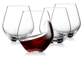 Godinger stemless 17oz wine glasses set of four on a table.