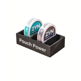 GoFika Zyn Holder wood desk setup shows compact five-cans organization