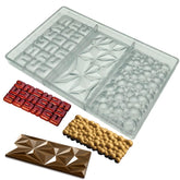 Goldbaking 3-shape chocolate bar mold with three designs for versatile homemade treats.