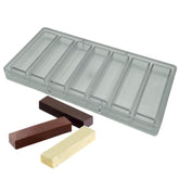 Goldbaking 7-cavity mold showcasing uniform rectangular chocolate bars for professional results