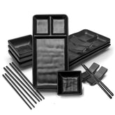 Goliber sushi serving plates with dual sauce compartments for controlled dipping