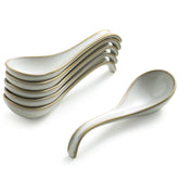 Gomakren creamy white spoon set angled view for easy dipping
