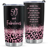 GoMelley leopard-print 50th tumbler for on-the-go hydration.