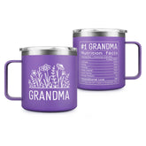 GoMelley grandma mug 14oz with nutrition facts for daily coffee rituals.