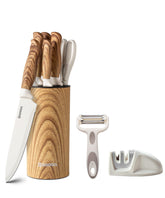 GOODA knife block set with chef knife for precise, comfortable slicing.