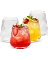 Goodluck 36-pack stemless clear ribbed wine glasses for elegant reusable service at events.