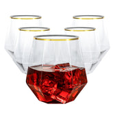 Goodluck diamond stemless wine glasses with gold rim for stylish entertaining.