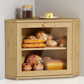 Goozii Bamboo Corner Bread Box on kitchen counter front view for stylish organization