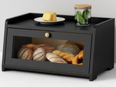 Goozii black bread box front view for countertop storage