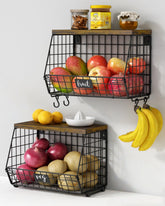 Goozii hanging wall fruit basket 2-pack on kitchen wall for easy grab-and-go fruit storage