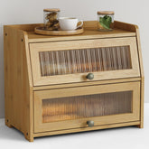 Goozii large bread box on a kitchen counter in natural bamboo keeps loaves fresh