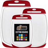 GORILLA GRIP 3-piece reversible cutting boards in red for versatile kitchen prep.