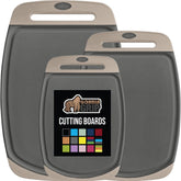 GORILLA GRIP BPA-Free cutting board set in almond gray for versatile kitchen prep.