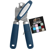 GORILLA GRIP heavy-duty can opener with blue handle and powerful blade for effortless opening.