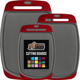GORILLA GRIP 3-pack reversible cutting boards stacked for space-saving storage.