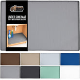 GORILLA GRIP waterproof under-sink mat with lip edge protects cabinetry from leaks.