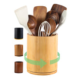 Gorsent wooden utensil holder seen from top, 360° rotation for easy access.