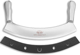 Gourmetly mezzaluna knife cover with 12-inch curved blade for safe storage and easy access.
