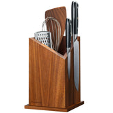 Gourmetop magnetic knife holder on natural acacia wood keeps blades secure and accessible
