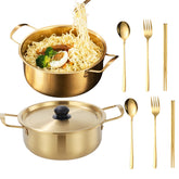 GOVNPJ Korean ramen pot 7in highlights durable stainless steel for easy cleaning.