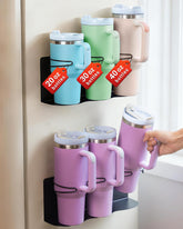 Gracenal magnetic cup holder on fridge keeps Stanley 40 oz cups organized and stable.