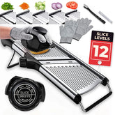 Gramercy adjustable mandoline slicer showing precise thickness control for uniform slices
