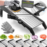 Gramercy Adjustable Mandoline Slicer demonstrates ultra thin slices for precise prep