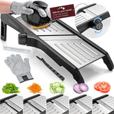 Gramercy Mandoline blade close-up showing a durable V-shaped blade for precise slices.