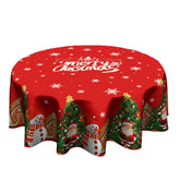 Granbey Merry Christmas tablecloth featuring Santa and snowman design for festive tables.