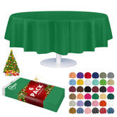 Grandipity green disposable tablecloth 84in round close-up shows durable plastic.