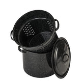 Granite Ware 7.25 qt stock pot in speckled black for family meals.
