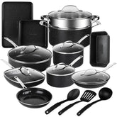 Granitestone Ceraluxe 20pc ceramic set on stovetop for everyday cooking.