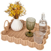 GRANNY SAYS scalloped-edge rectangle wicker tray top view shows durable, versatile serving surface.