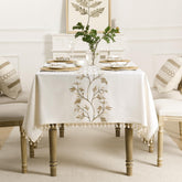 GRASiMOSY spring tablecloth rectangle with boho linen and tassels enhances dining ambiance