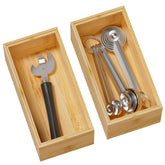 Greatseas bamboo drawer organizer with deep compartments for utensils and easy access.