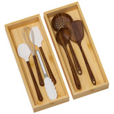 Greatseas bamboo drawer organizers, two-pack, neatly fit in a drawer for tidy utensil storage.