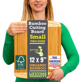 Greener Chef bamboo cutting board top view, ideal 12-inch prep surface for daily chopping
