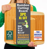 Greener Chef bamboo cutting board set three-piece collection for versatile prep tasks.