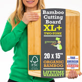 Greener Chef XL bamboo cutting board front view for versatile meal prep