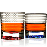 Greenline Goods American flag glasses with 3D eagle base for patriotic whiskey moments.