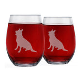 Greenline Goods German Shepherd stemless wine glass with outside etch, ideal for breed fans