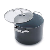 GreenPan Valencia Pro 8Qt stock pot front view, induction-ready and evenly heating for family meals.