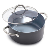 GreenPan Lima 5.2QT stock pot top view highlights size and finish.