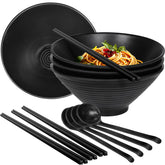 Greentainer ramen bowl set 4pc in black for large noodle portions and broth