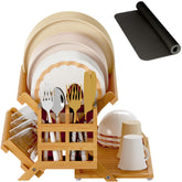 Greenual bamboo dish drying rack with utensil holder on kitchen counter for organized drying.