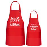 GROBRO7 Nana's Kitchen pattern red apron set for kids and adults, inspires creative cooking sessions.