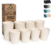 Grow Forward 13oz wheat straw cup, stackable for easy storage.