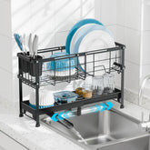 GSlife narrow dish drying rack front view shows expandable two-tier design for compact spaces