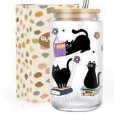 GSPY Black Cat Glass Cup front view shows sleek design for daily coffee rituals.