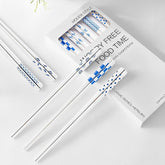 GTIEDIK blue porcelain chopsticks 5pc set for daily meals.